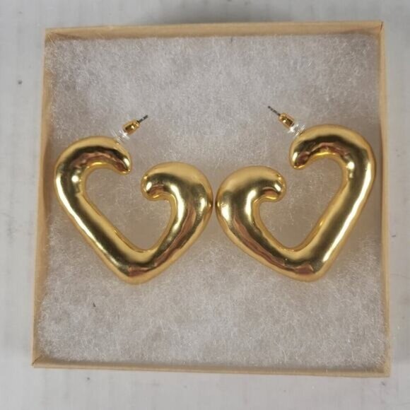 J.Crew Flynn Heart Hoop Chunky Statement Trendy Gold 1.5" Earrings #BX283 - Picture 1 of 3
